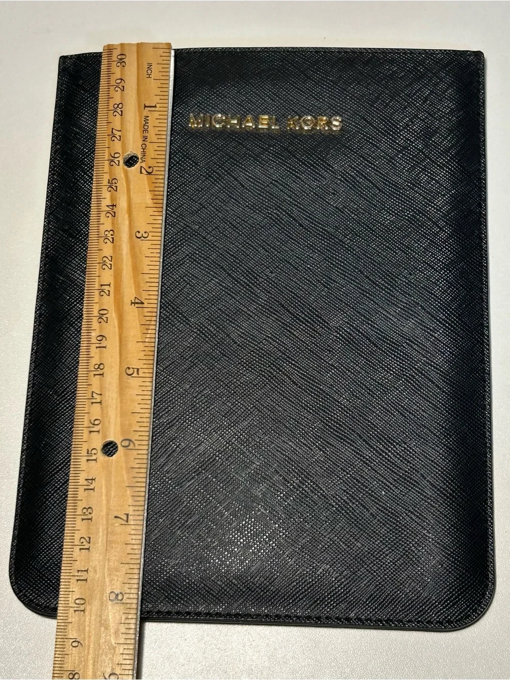 Michael Kors Black Gold Leather Mini iPad E-reader Sleeve Pouch Case 8”x6”